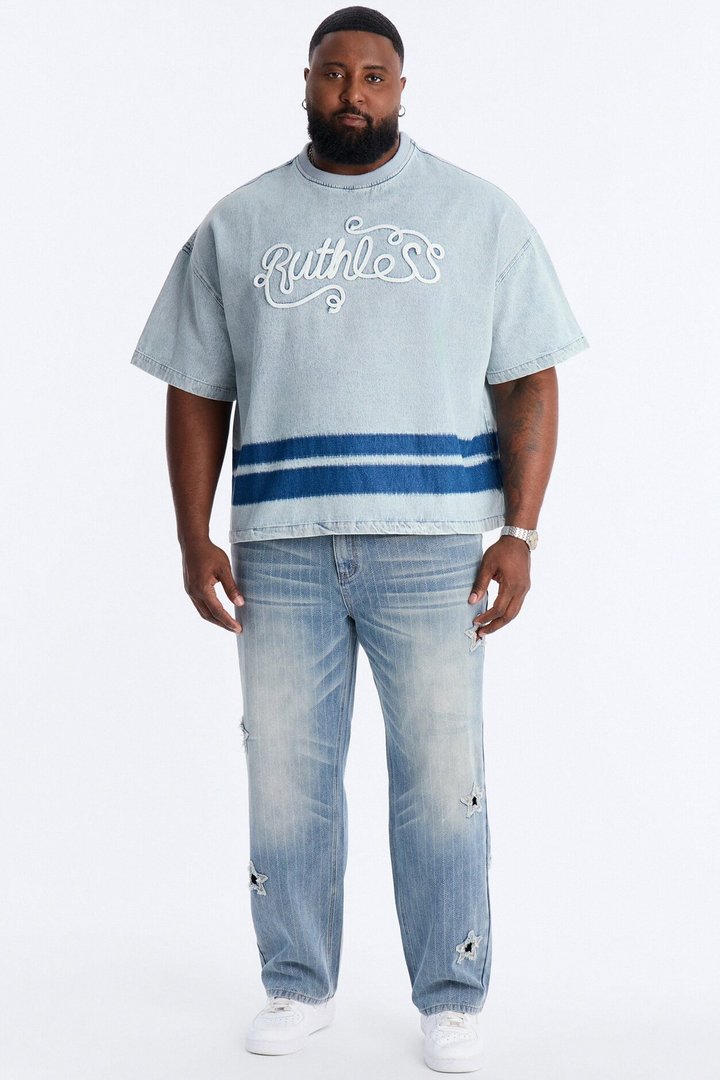 Boxy Ruthless Denim Short Sleeve Tee - Light Wash