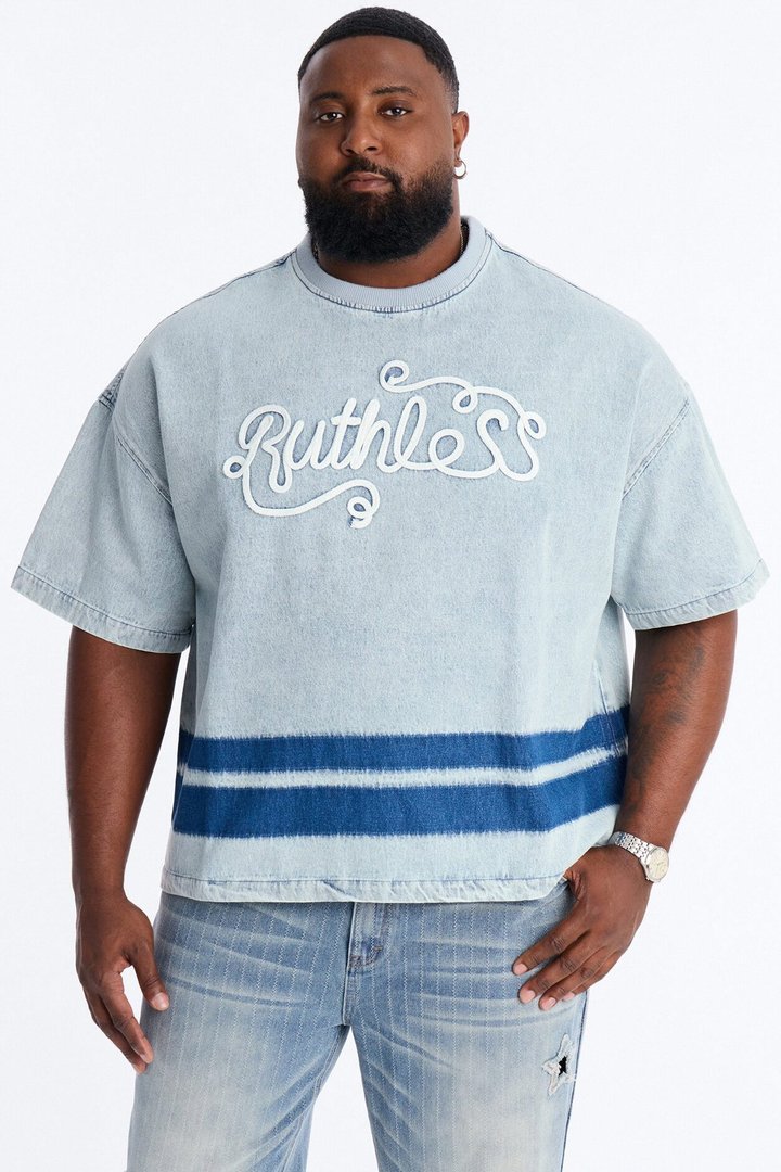 Boxy Ruthless Denim Short Sleeve Tee - Light Wash