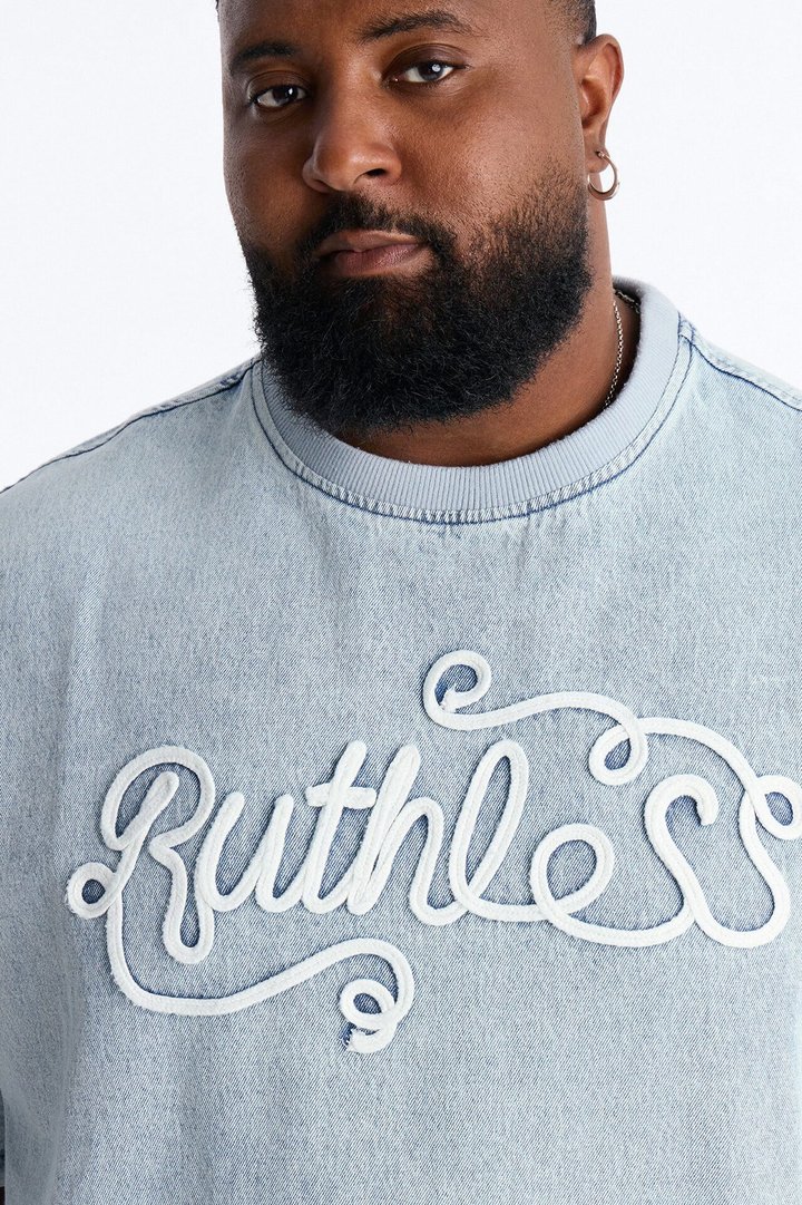 Boxy Ruthless Denim Short Sleeve Tee - Light Wash