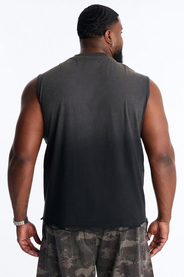 Washed Embellished Muscle Tee - Black