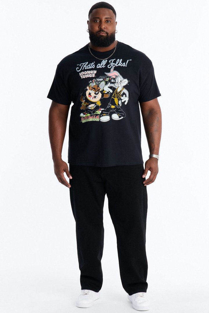 Looney Tunes Thats All Folks Rhinestone Short Sleeve Tee - Black