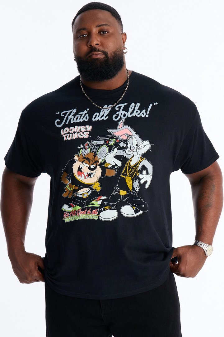 Looney Tunes Thats All Folks Rhinestone Short Sleeve Tee - Black