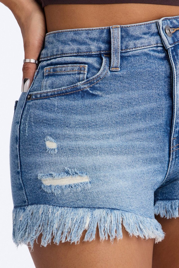 Good Taste Fray Hem Denim Shorts - Dark Wash