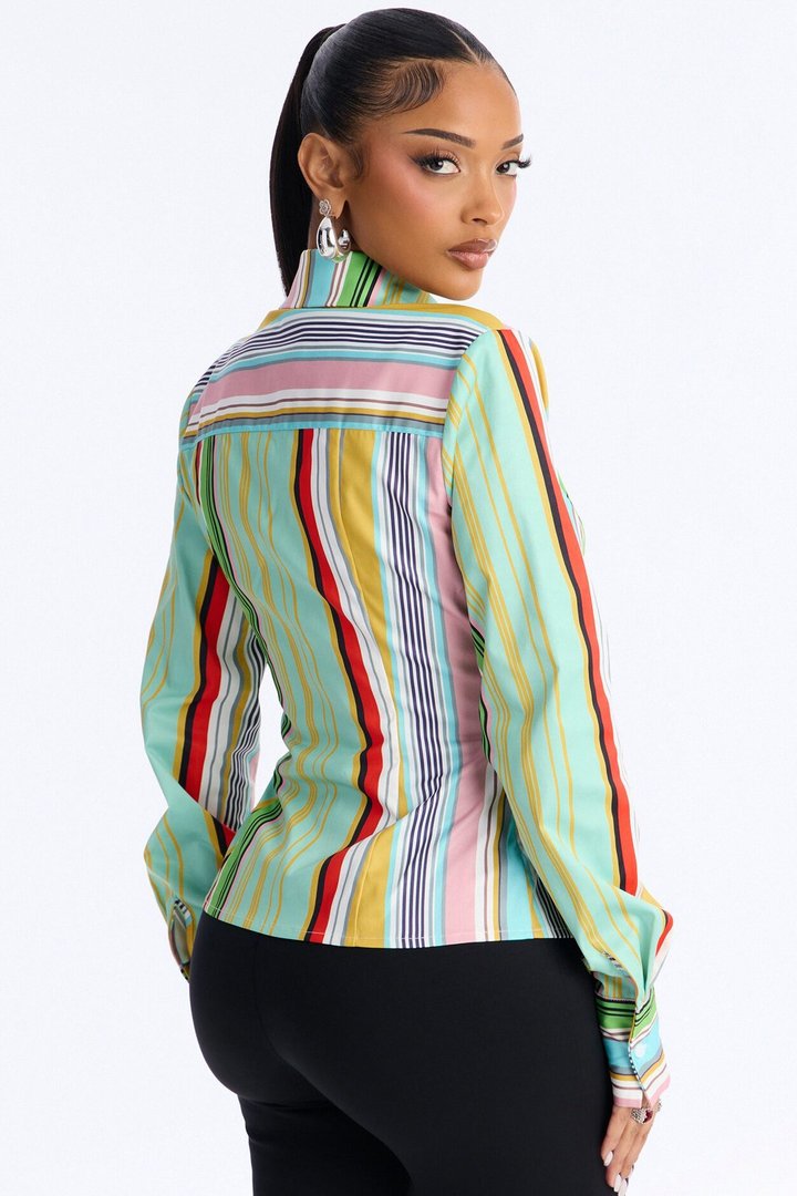 Messy Thoughts Fitted Pinstripe Shirt - Multi Color