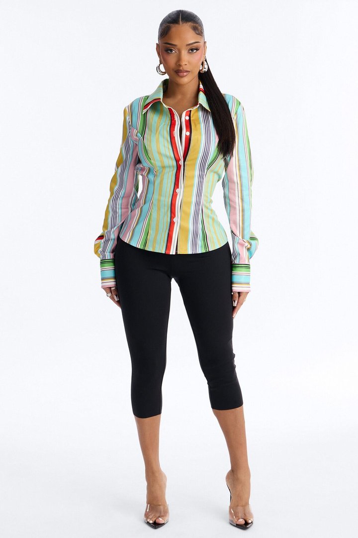 Messy Thoughts Fitted Pinstripe Shirt - Multi Color