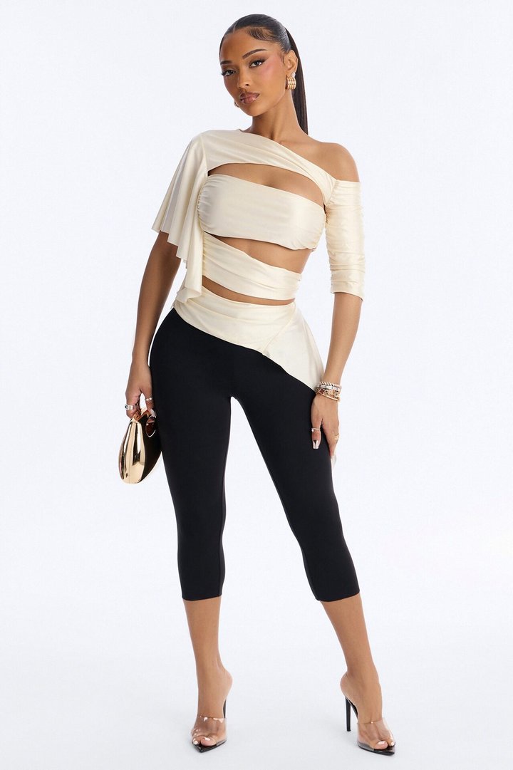 Arabella Off Shoulder Cut Out Short Sleeve top - Cream