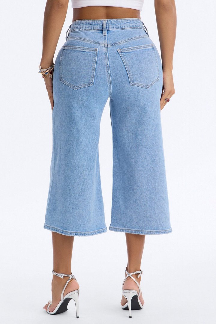 Fancy Pants Embellished Denim Culottes - Light Wash