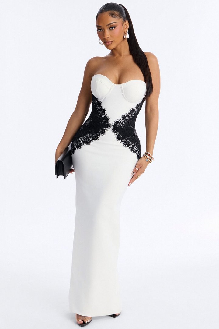Stay Stunning Lace Bandage Gown - White/Black