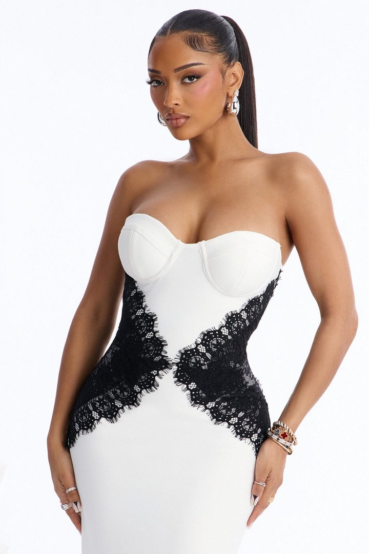 Stay Stunning Lace Bandage Gown - White/Black