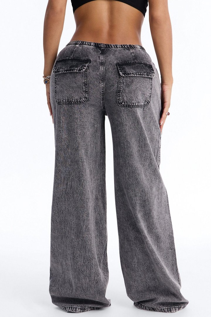Baeside Tie Waist Wide Leg Jeans - Black Wash