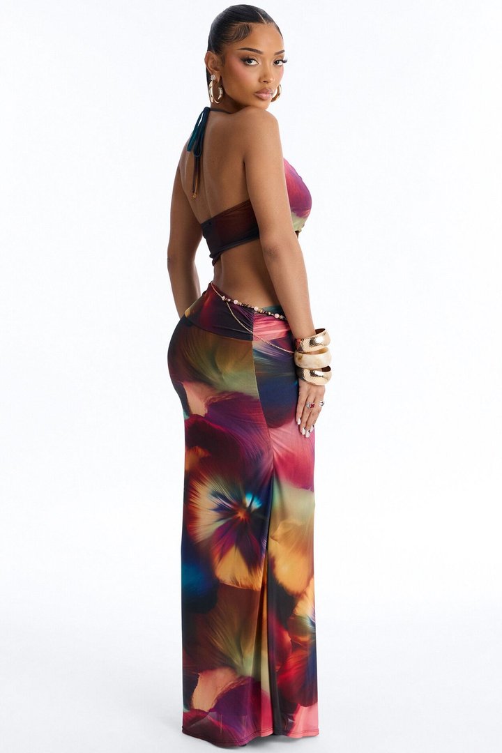 Talia Halter Mesh Maxi Dress - Purple/combo