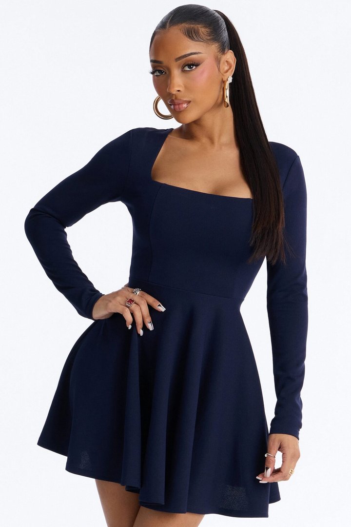 Alena Long Sleeve Mini Dress - Navy