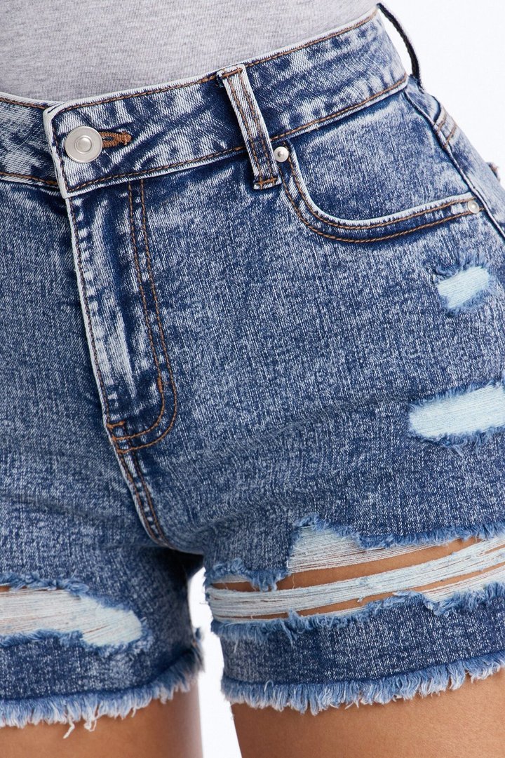 Monroe Ripped Stretch Denim Shorts - Dark Wash