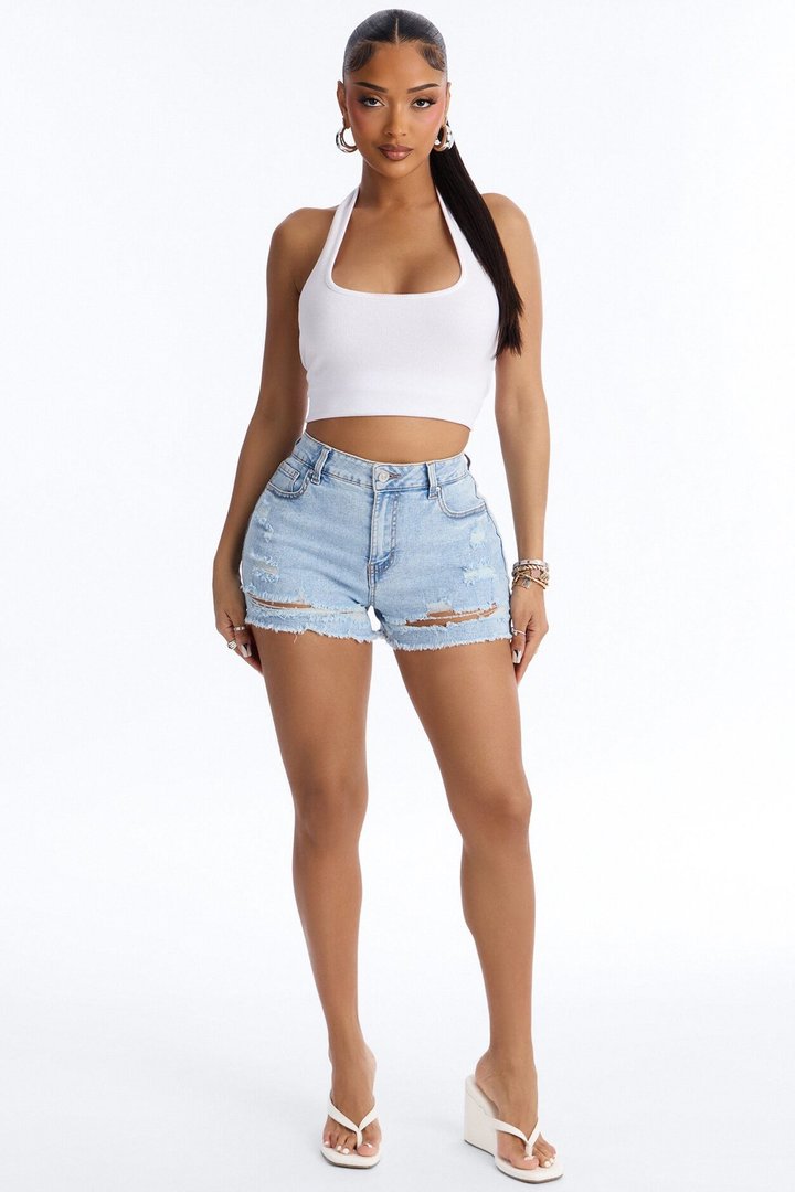 Monroe Ripped Denim Shorts - Medium Wash