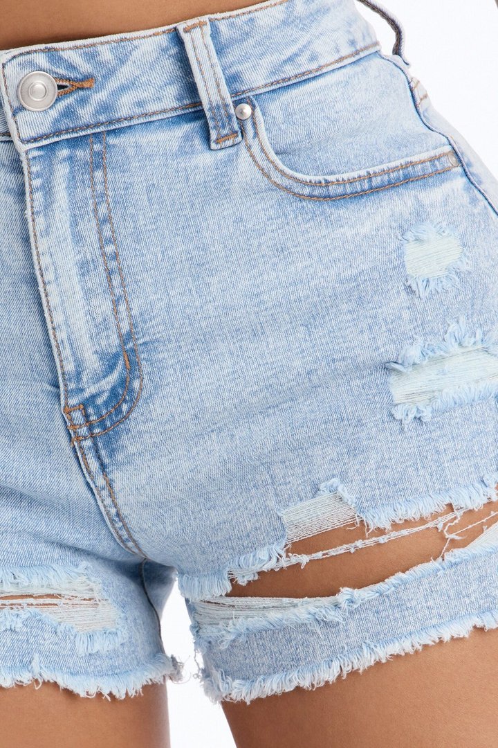 Monroe Ripped Denim Shorts - Medium Wash