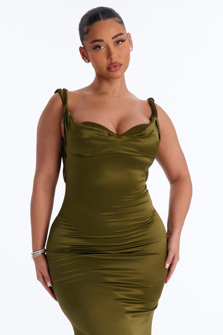Devoted To You Satin Backless Gown - Olive
