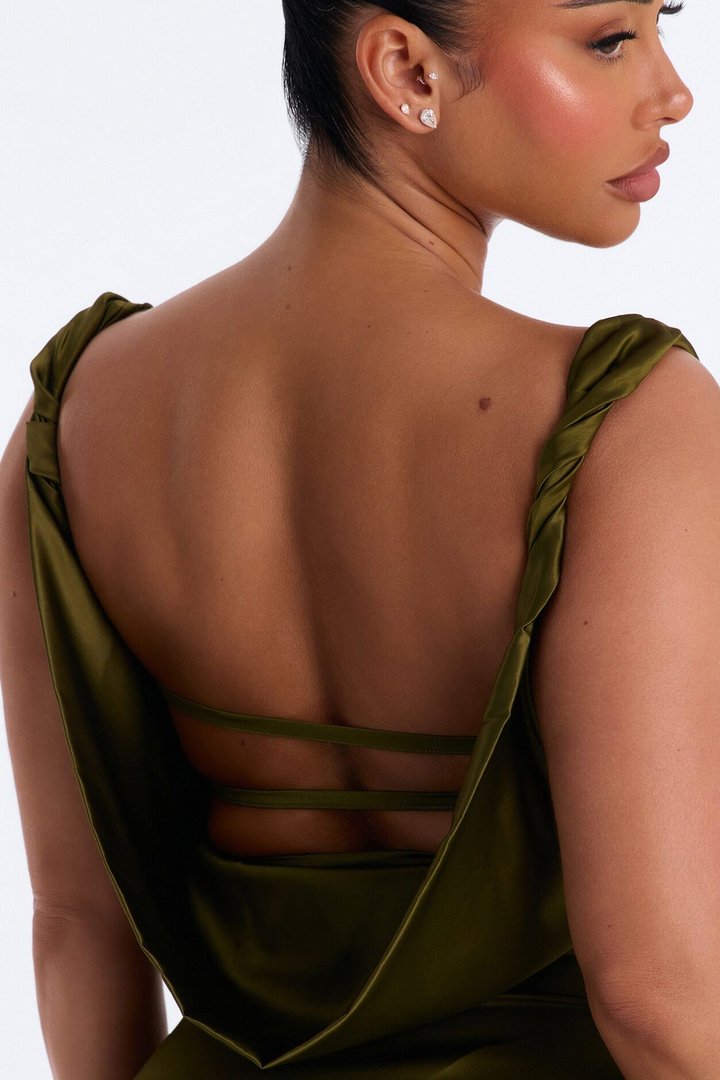 Devoted To You Satin Backless Gown - Olive