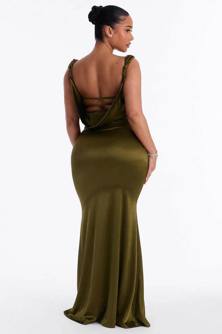 Devoted To You Satin Backless Gown - Olive