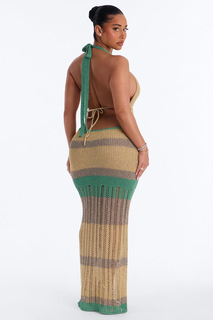 Ocean Goddess Metallic Crochet Maxi Dress - Gold/combo