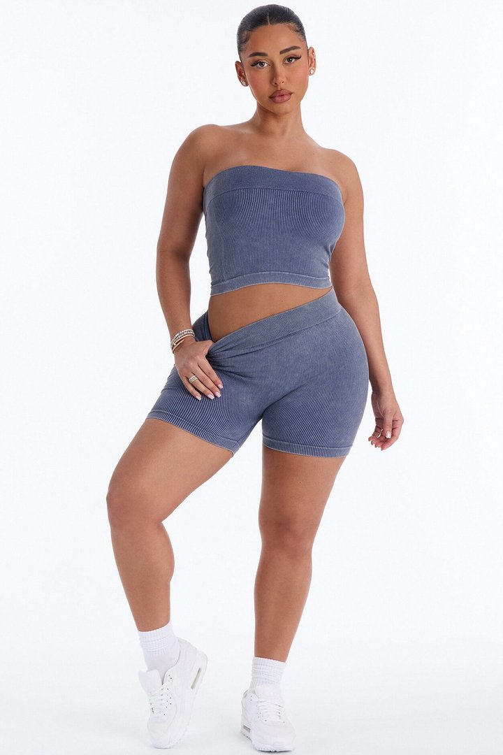 Off Duty Mineral Washed Strapless Short Set - Indigo