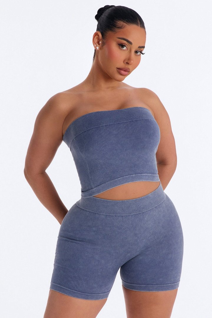Off Duty Mineral Washed Strapless Short Set - Indigo