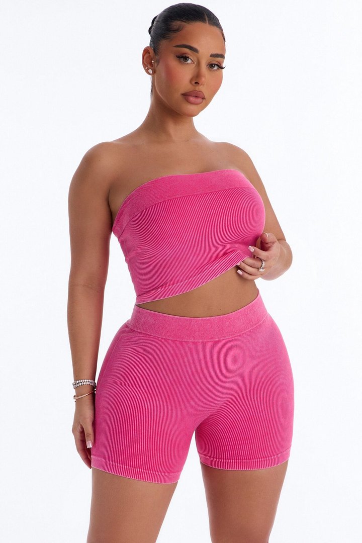 Off Duty Mineral Washed Strapless Short Set - Pink
