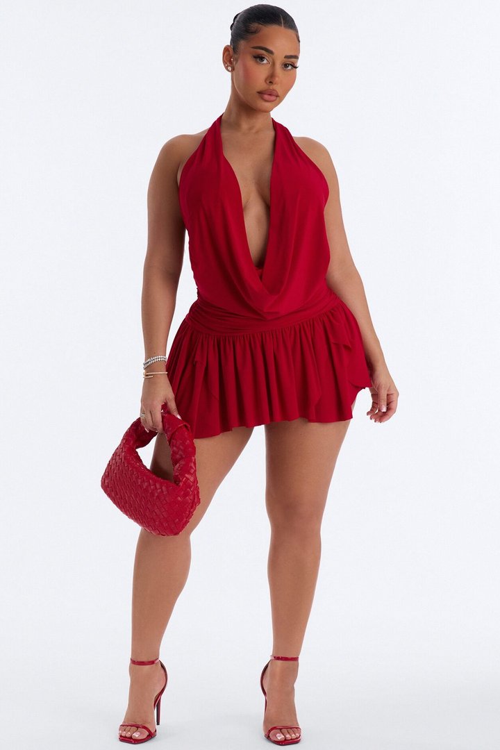 Aria Cowl Neck Mini Dress - Red