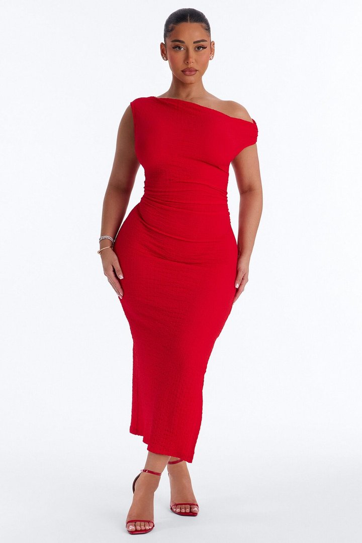 Bridget Textured Midi Dress - Red