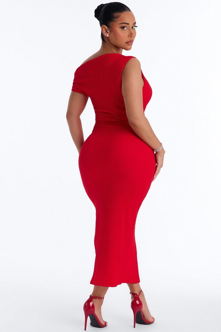 Bridget Textured Midi Dress - Red