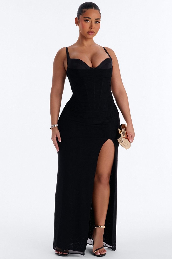 Rayna Mesh Corset Gown - Black