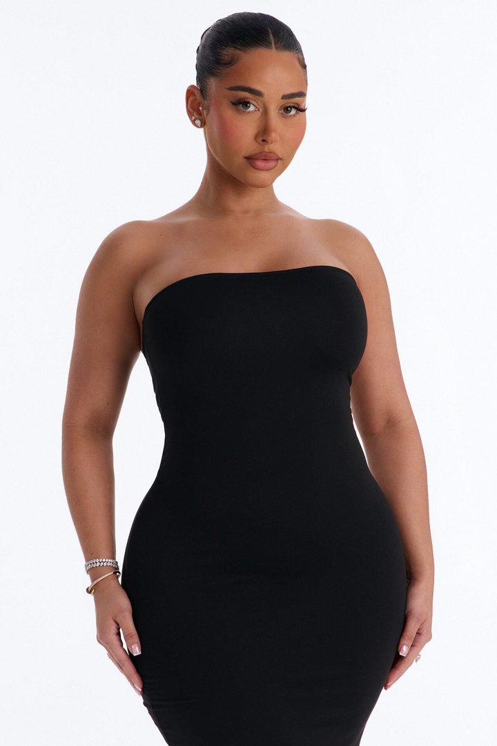 Kimmy Double Lined Strapless Midi Dress - Black