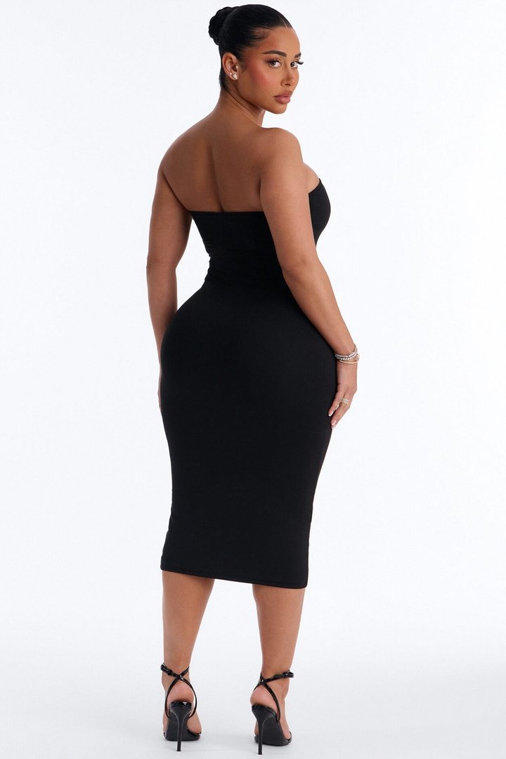 Kimmy Double Lined Strapless Midi Dress - Black