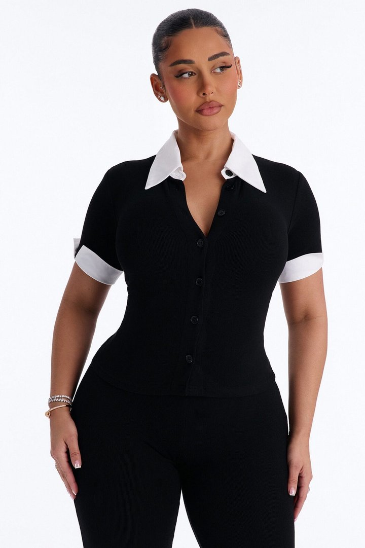 Taylor Short Sleeve Flare Pant Set - Black