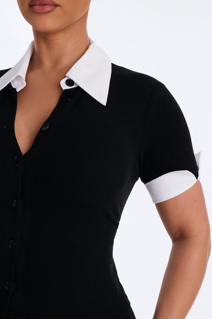 Taylor Short Sleeve Flare Pant Set - Black