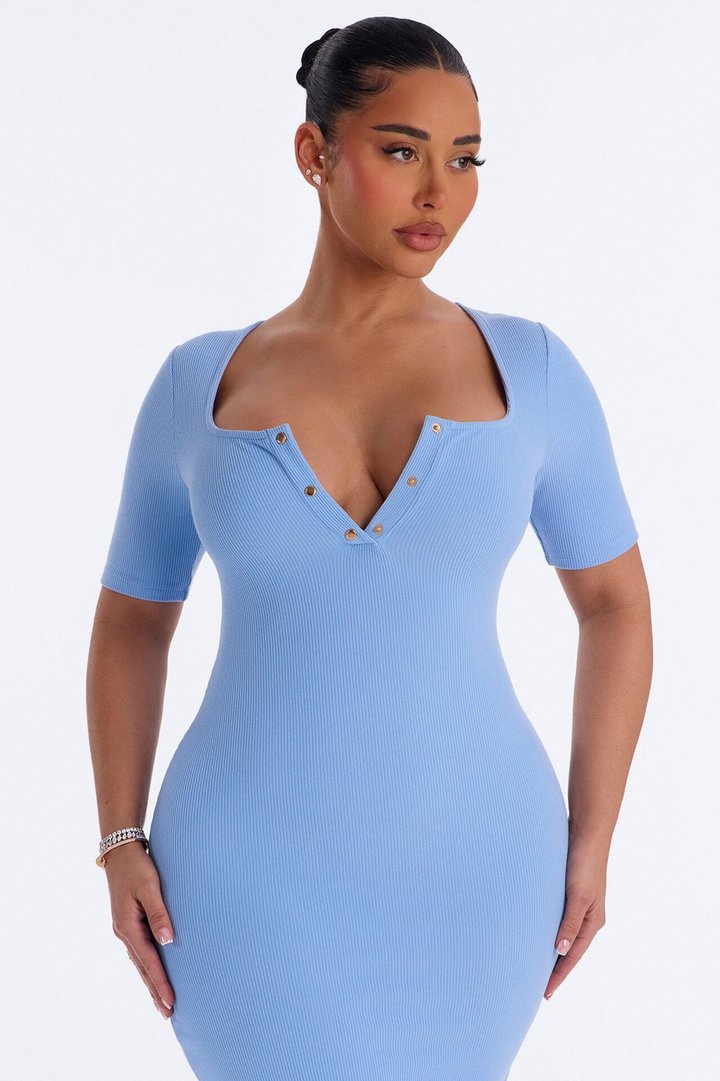 Blaire Ribbed Midi Dress - Blue