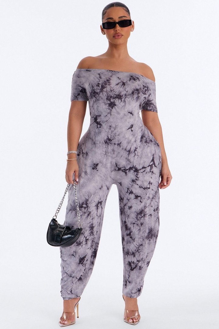 Slow Sunday Tie-Dye Balloon Jumpsuit - Charcoal