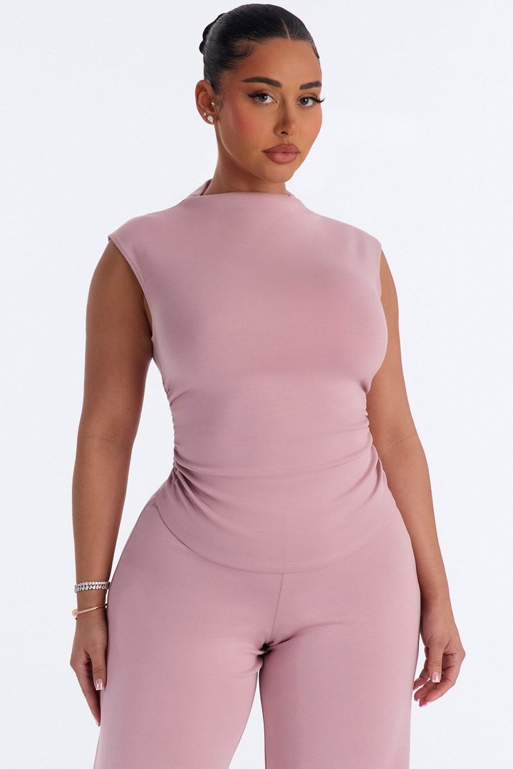 Kiana Sleeveless Mock Neck Pant Set - Mauve