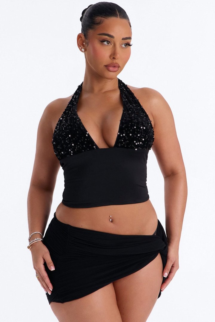 Merida Sequin Halter Top - Black