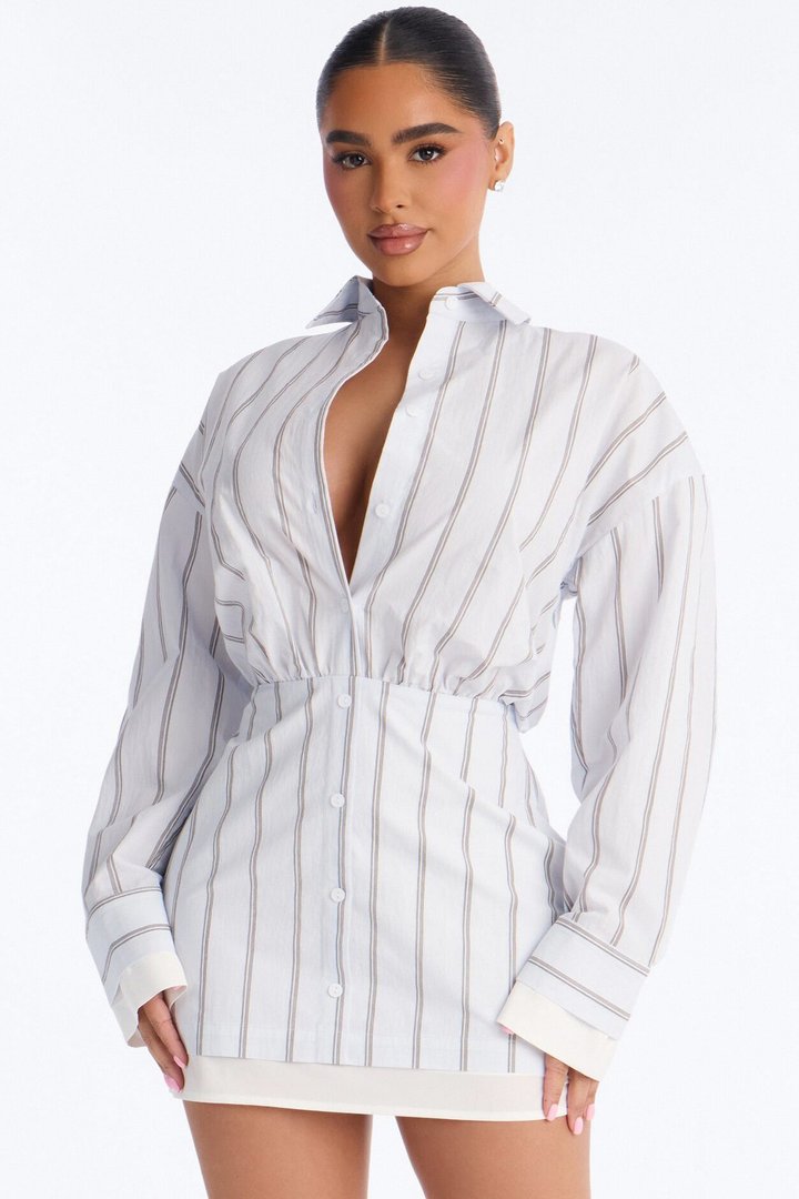 Halle Striped Nylon Mini Dress - Light Blue