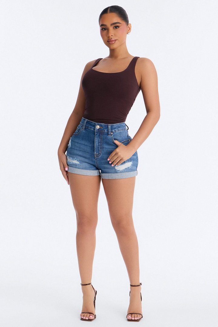 Seacliff High Rise Stretch Denim Shorts - Medium Wash