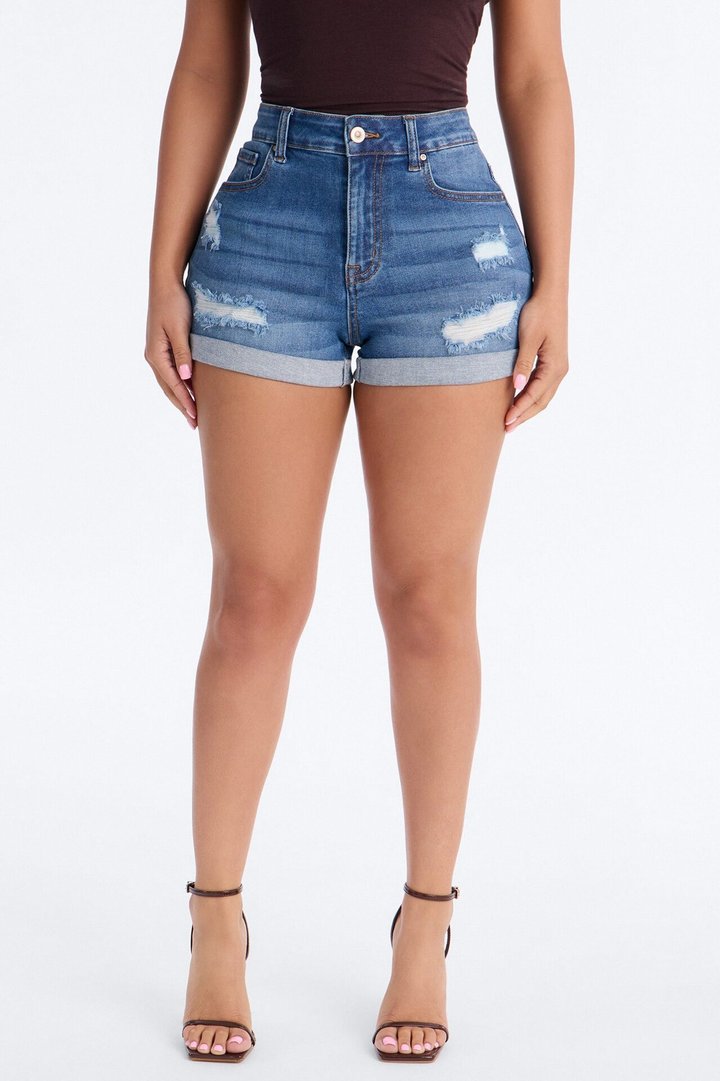 Seacliff High Rise Stretch Denim Shorts - Medium Wash