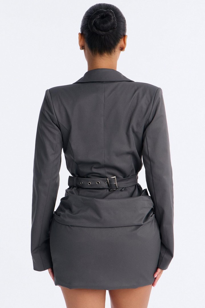 Hooked On You Pleated Mini Dress - Dark Grey