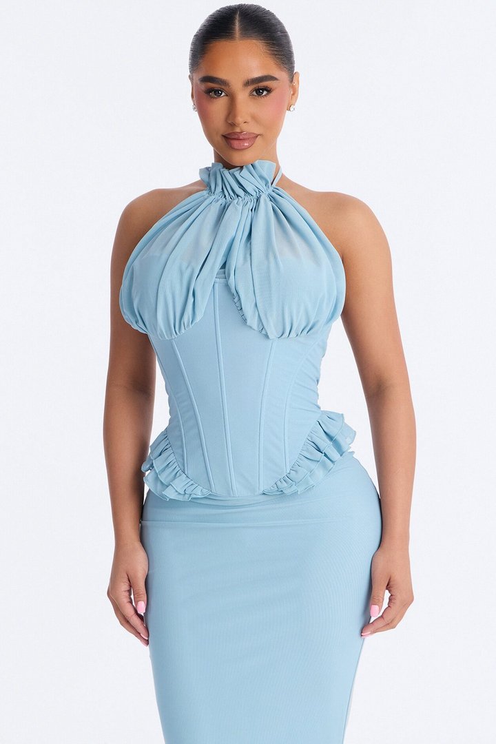Vintage Mood Mesh Maxi Dress - Dusty Blue