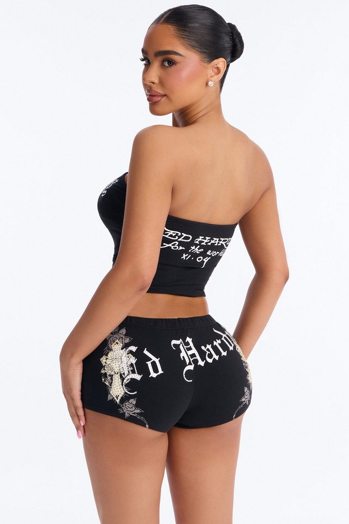 Ed Hardy Rose Cross Micro Short Set - Black