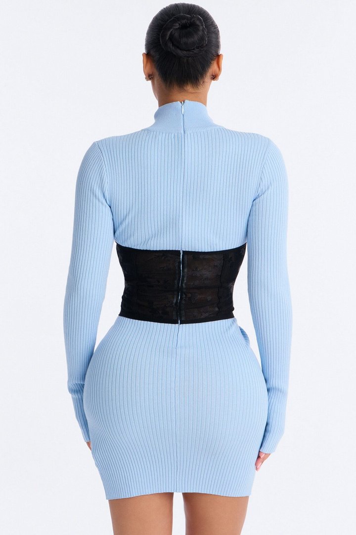 Makenna Corset Waist Sweater Mini Dress - Blue/Black