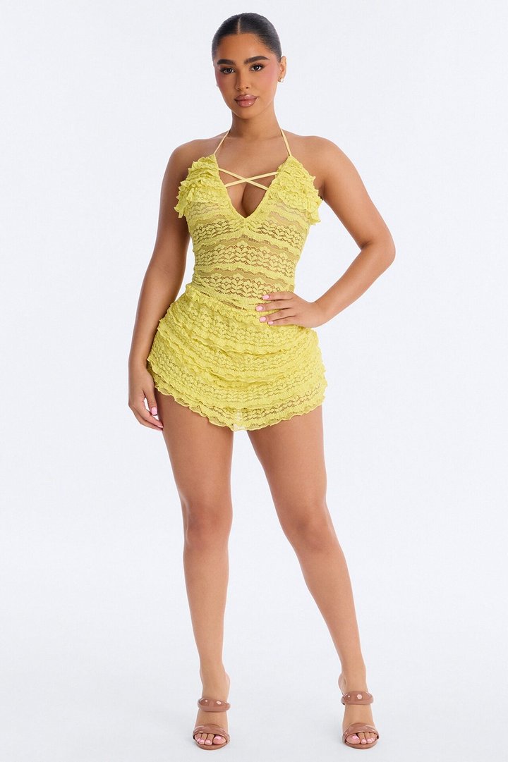 Blissful Moments Lace Romper - Yellow
