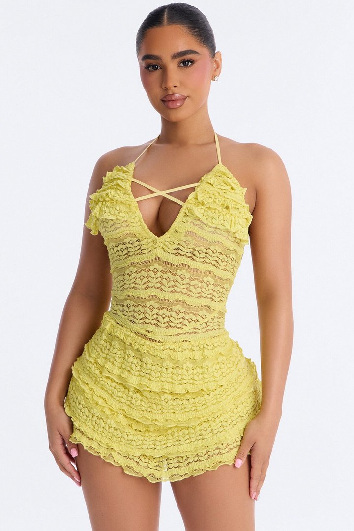 Blissful Moments Lace Romper - Yellow