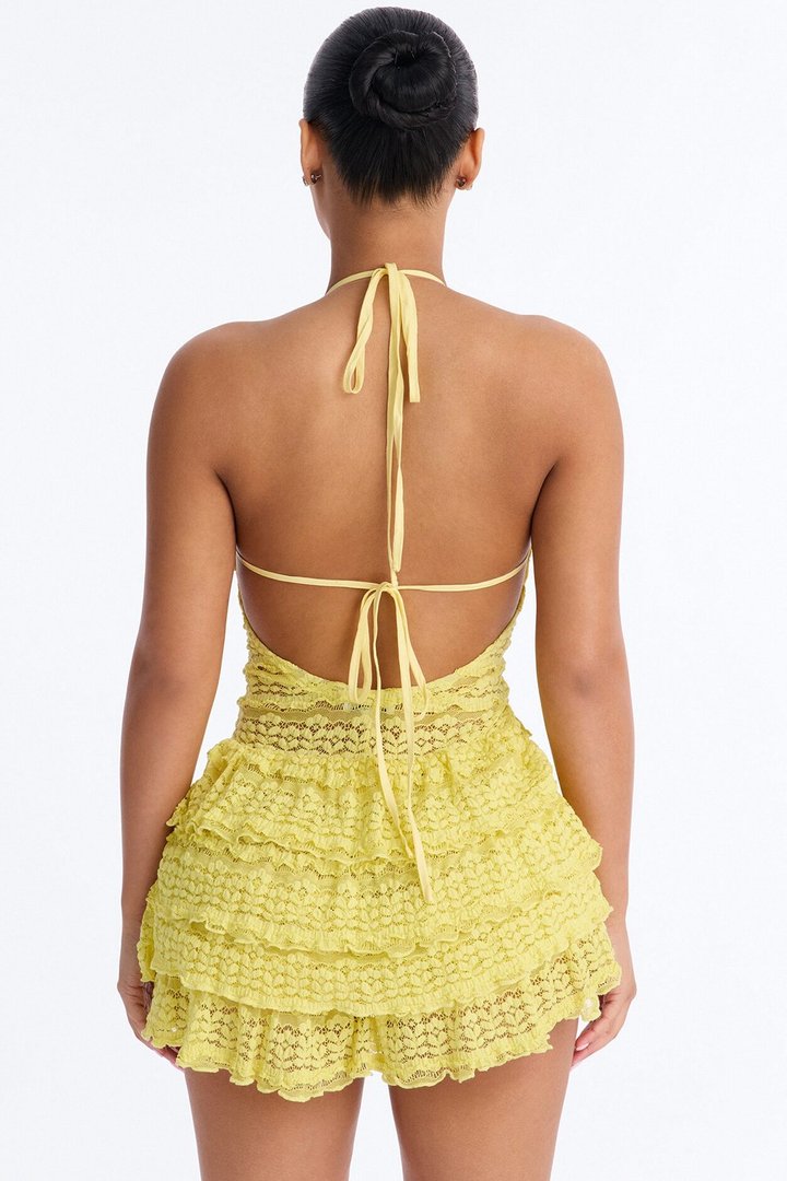 Blissful Moments Lace Romper - Yellow