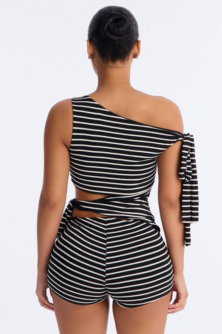 Rio Striped Cut Out Romper - Black/White