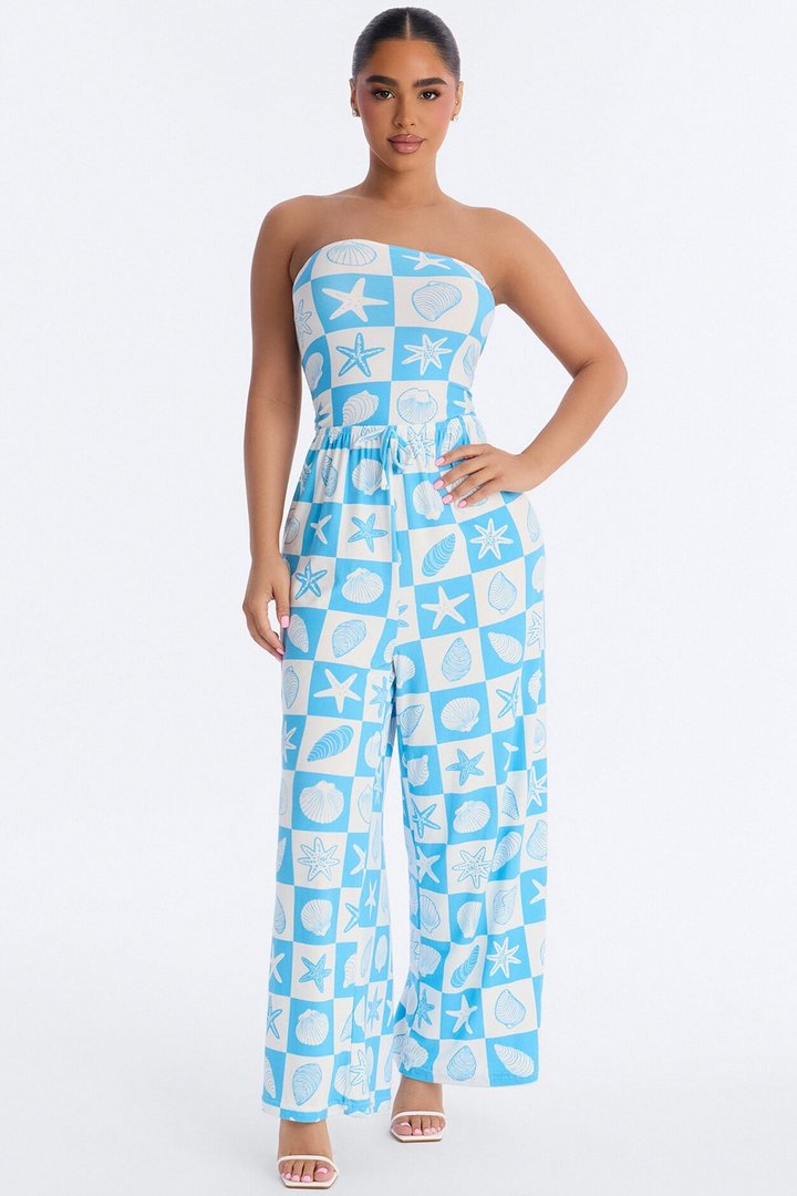 Blissful Summer Days Swim Cover Up Jumpsuit - Light Blue